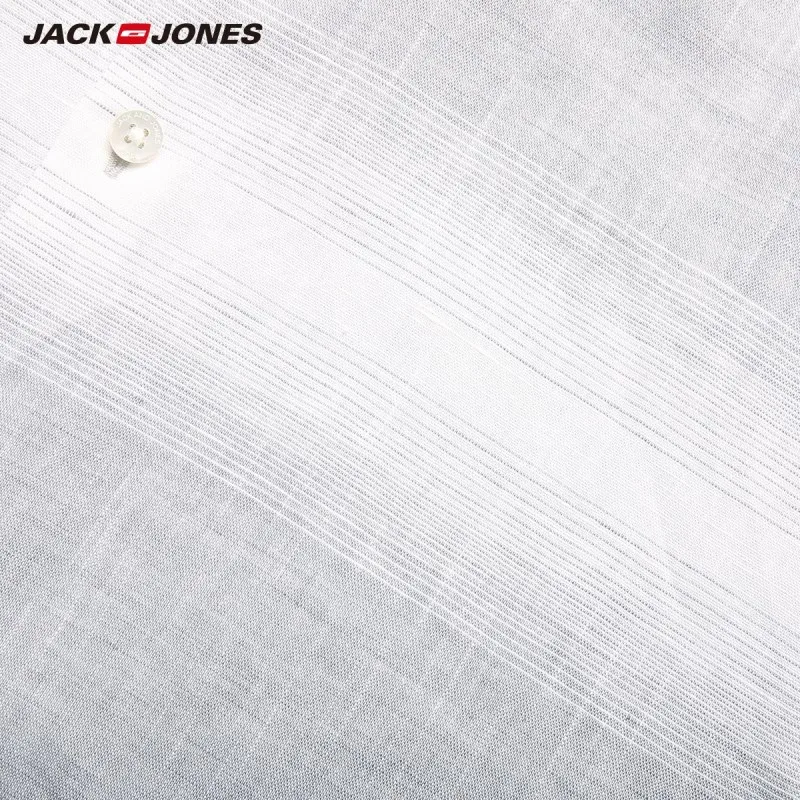 Мужская Базовая рубашка в полоску с коротким рукавом JackJones из хлопка и льна | 219204522
