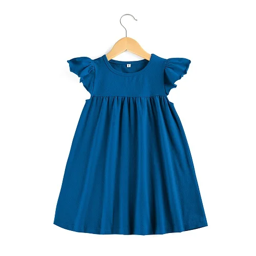 royal blue Хлопок, летнее простое однотонное платье с рукавами-крылышками для маленьких девочек - Цвет: royal blue