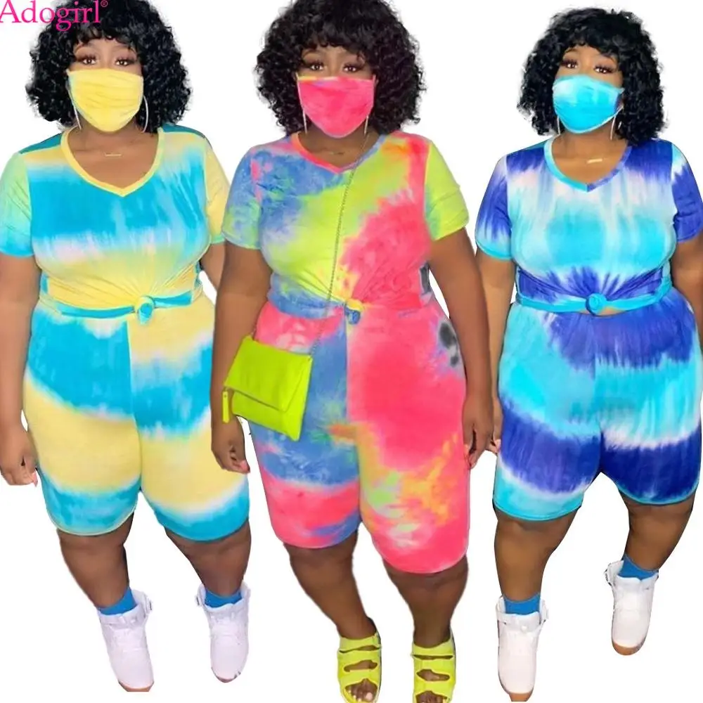 Спортивный костюм Adogirl из двух предметов с принтом и коротким рукавом|Спортивные