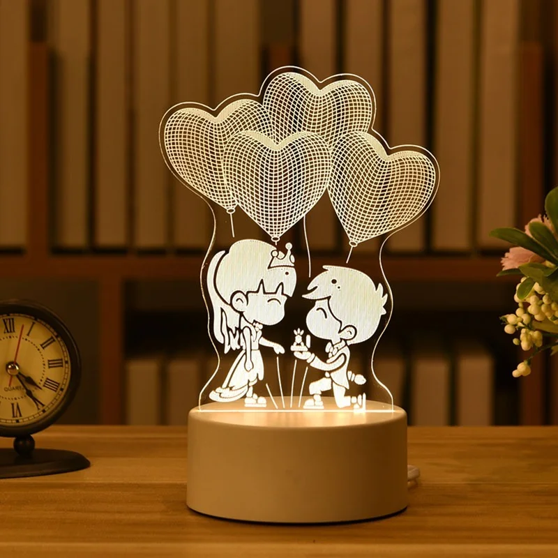 

3D LED Night Light Heart-shaped Balloon Acrylic 3D Illusion Lamp Table Lamp Valentine's Day Gift for Home Decorative Light