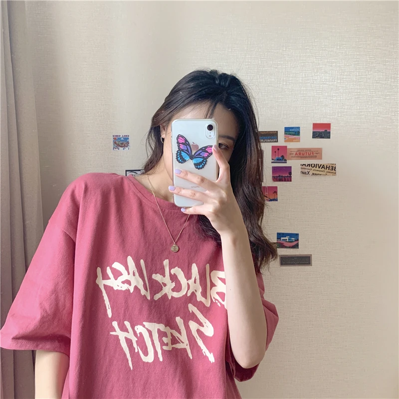 

XZ054 2021 new Korean style mid-length loose wild short-sleeved t-shirt women's top