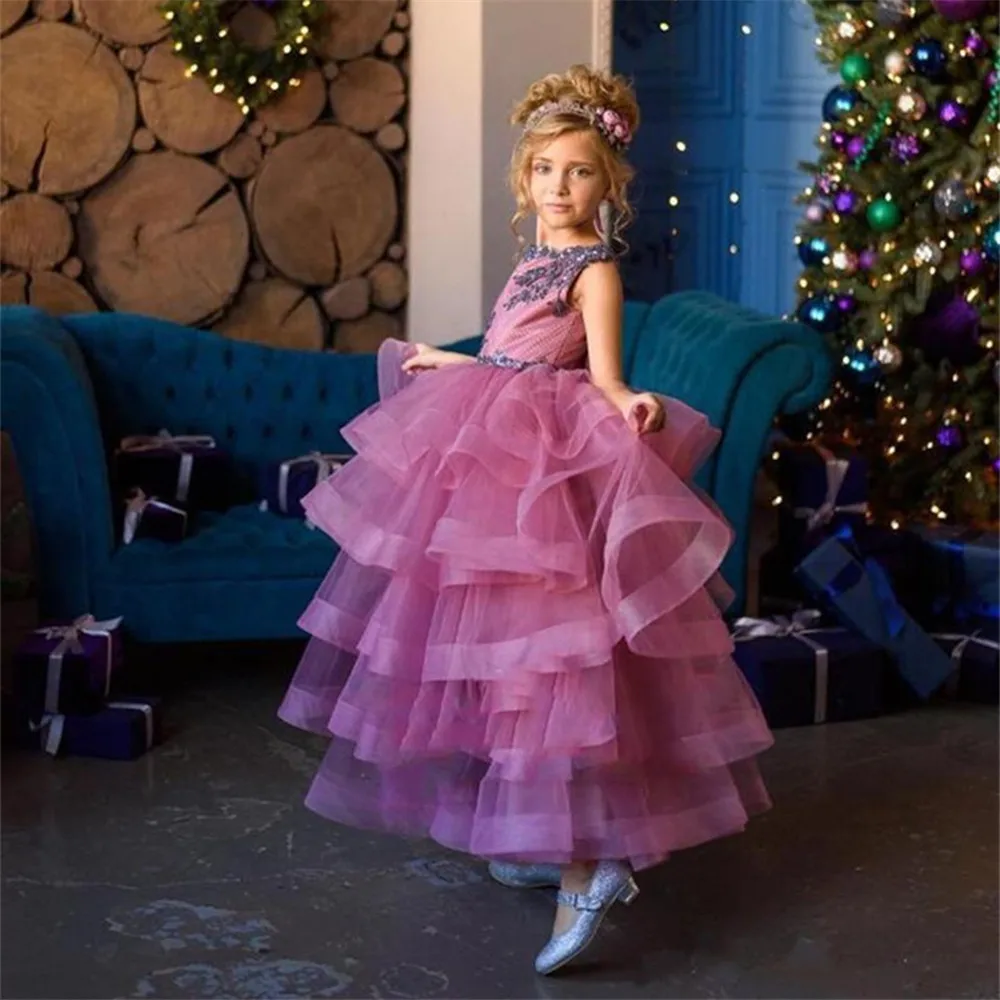 Великолепные Платья с цветочным принтом для девочек пышное Тюлевое платье