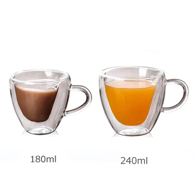 1 180ml x 1 240ml ERMAKOVA Coffee Mug Double Walled Insulated Coffee Tea Beer Cup Glass Heart Shape Espresso Cappuccino Latte Milk Mug Drinkware - Цвет: 1 180ml x 1 240ml
