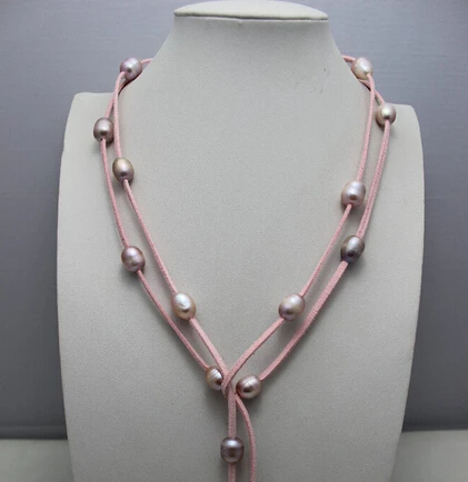 + 810 розовая кожа натуральные цвета фиолетовый пресноводный жемчуг ожерелье |
