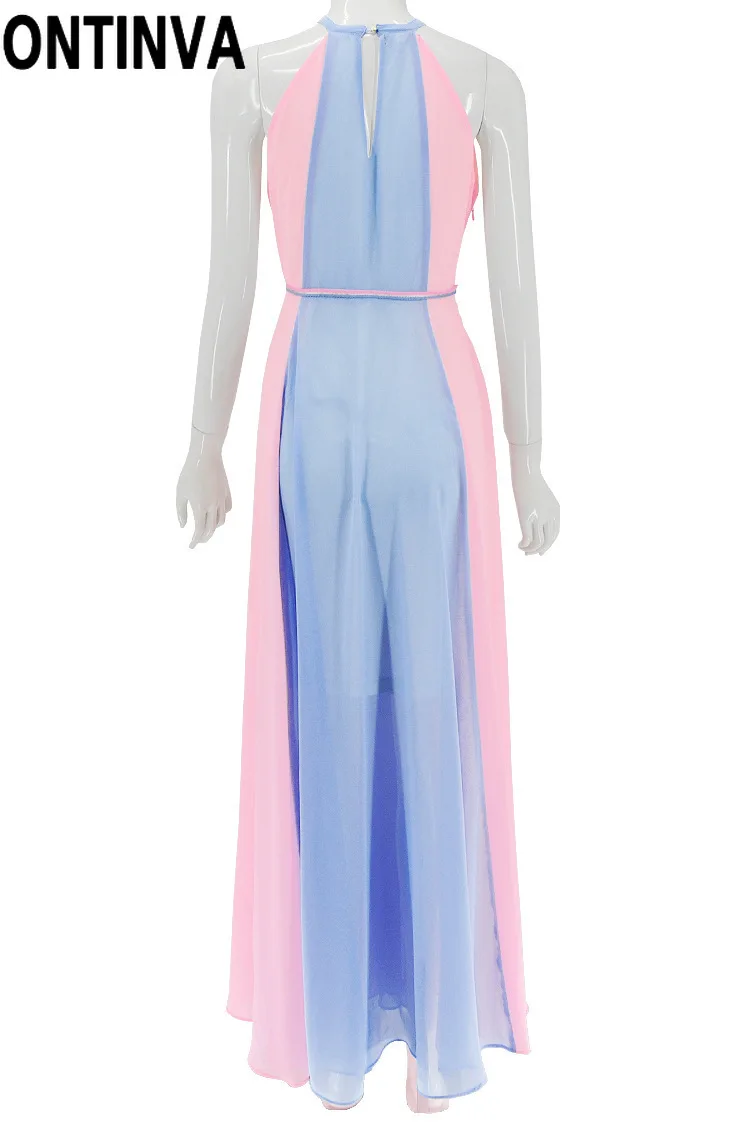 Шифоновый плиссированный Сарафан Макси без рукавов элегантный пляжный сарафан с