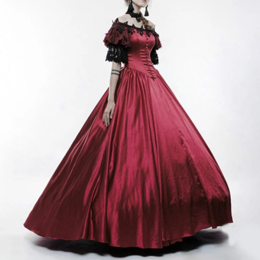 Женские костюмы на Хэллоуин средневековые кружевное большое платье с открытыми