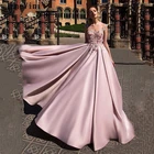 Элегантное Длинное ТРАПЕЦИЕВИДНОЕ ПЛАТЬЕ jaevini для выпускного вечера 2020 пыльно-розовое кружевное платье без рукавов с 3D цветами с открытой спиной атласное женское платье для вечеринки