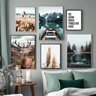 Пейзаж, картина, домашний декор, настенная Картина на холсте, Современная Скандинавская цитата, цветок с оленем и принтами для гостиной