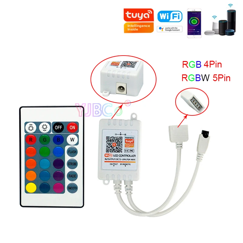 

24keys WiFi Tuya RGB/RGBW LED Controller IR Remote Voice Control backlight Lighting Build Mic work with Alexa Echo/Google Home