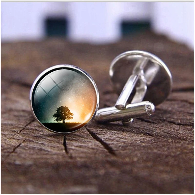 1 пара Запонки Древо жизни для мужской моды Свадебный костюм рубашка серебряные