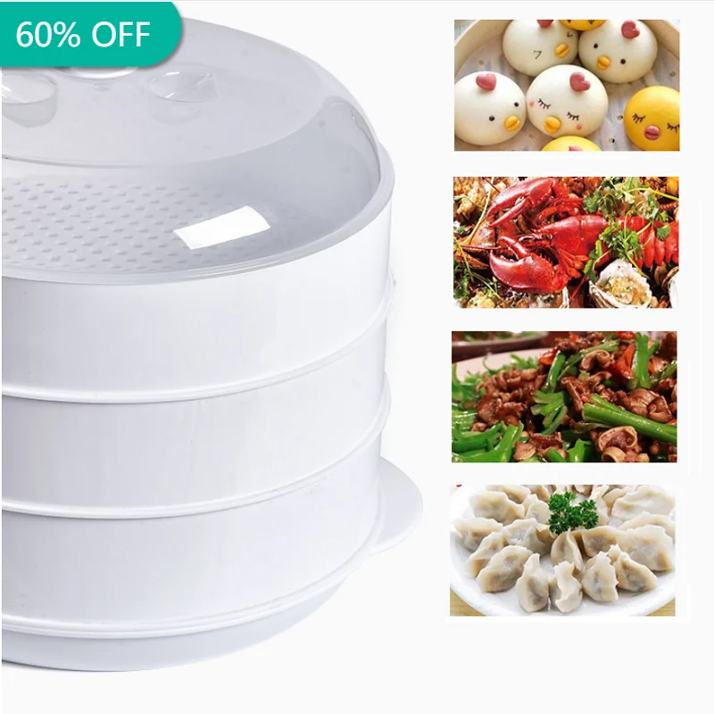 

Round Single/Double Tier Microwave Food Steamer Kitchen Veggies Fish Cookware Plastic Environmental Protection Is Not Hot