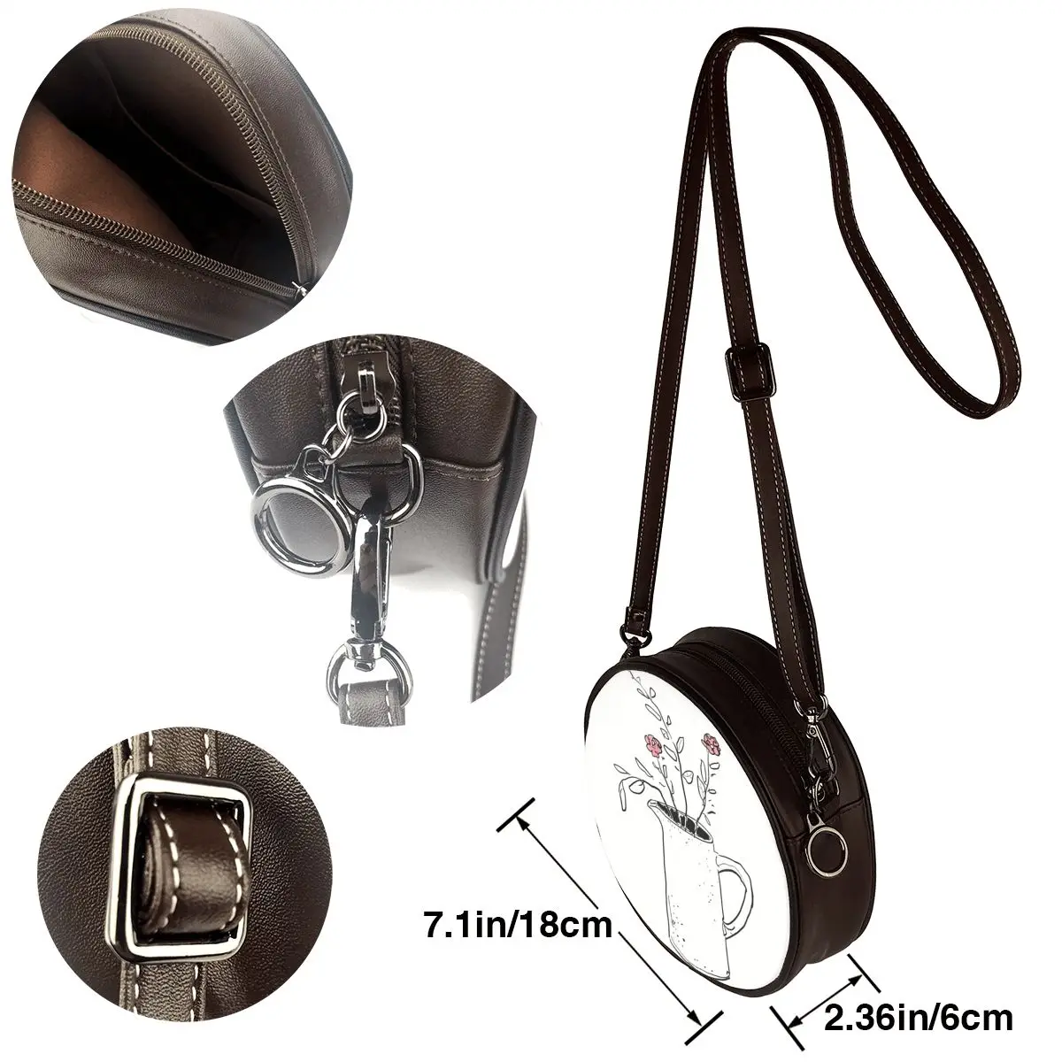 

Wild Flower Shoulder Bag Streetwear Female Round Bag Fashion Vintage Leather Purse