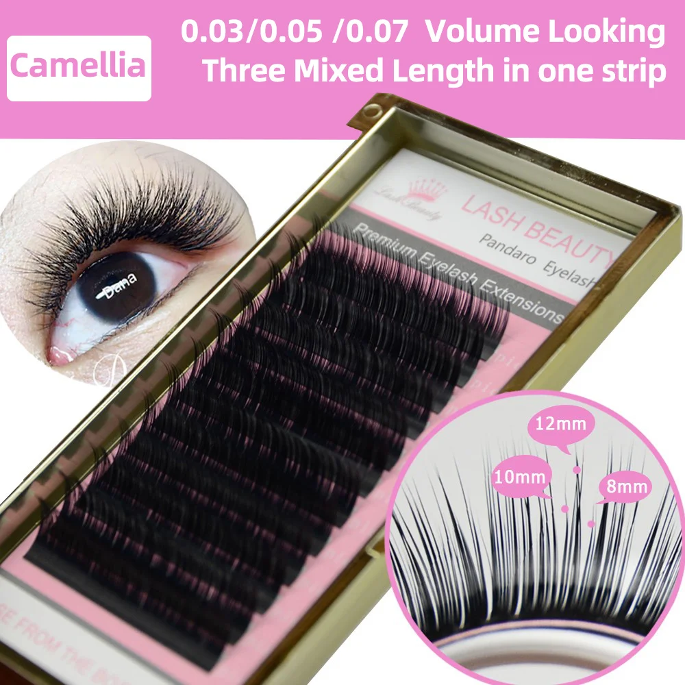 4 лотка для наращивания ресниц Camellia 3D 6D 0 07/0 10 объем веер Смешанная Длина в одном