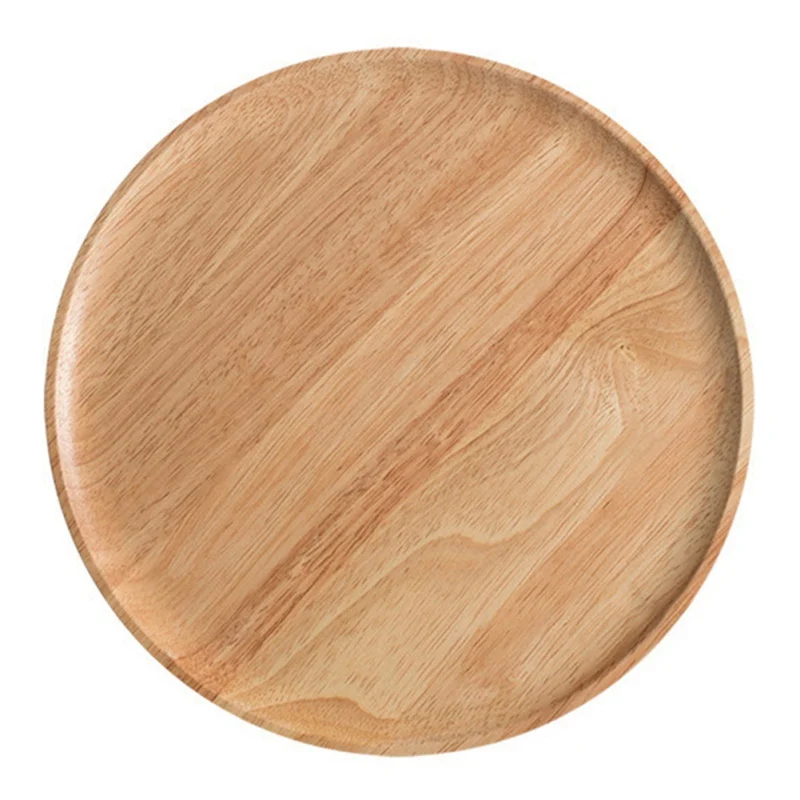 Bandeja de madera maciza de estilo japonés, plato redondo de madera de Acacia, vajilla de disco grande de madera práctica, tablero de madera fácil de limpiar