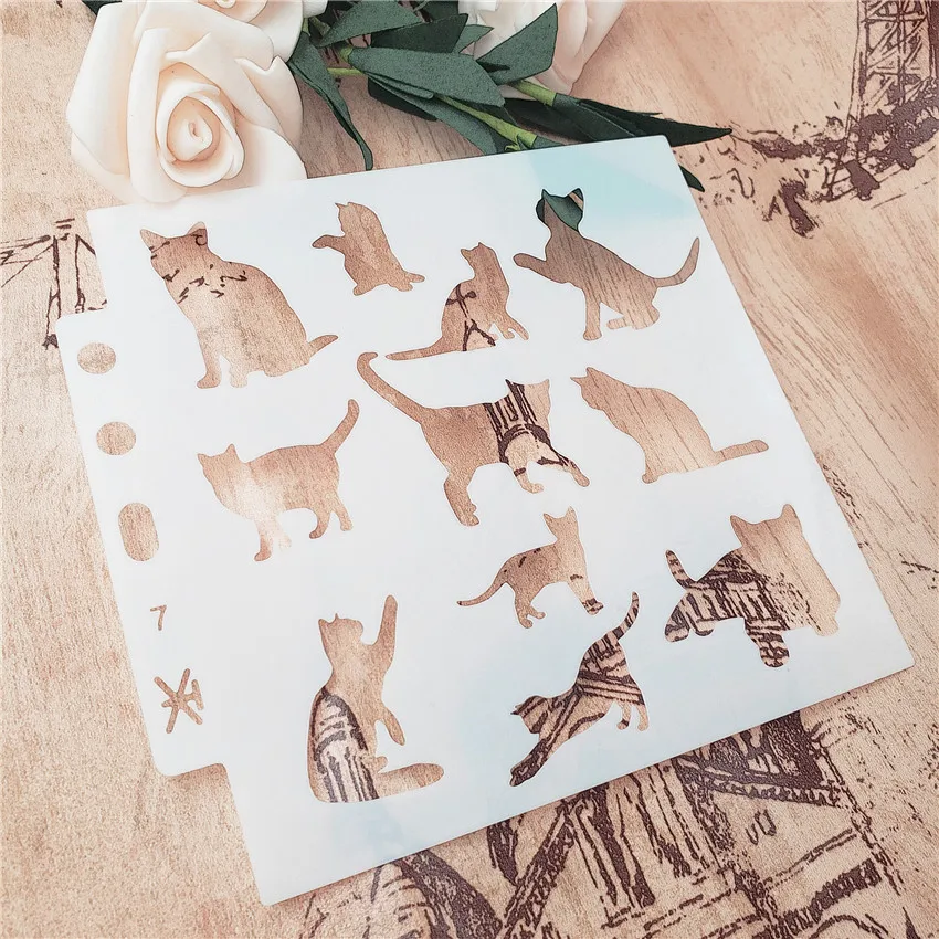 Трафареты для Группы кошек 14 1*13 шаблон Пластиковая форма с распылителем щит