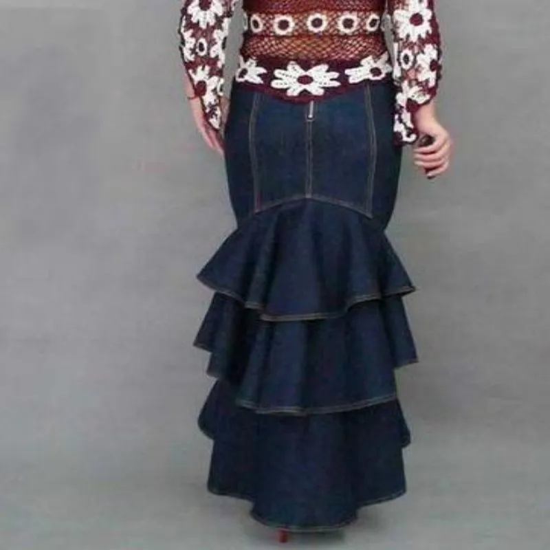 Новинка 2020 модные женские джинсовые многослойные плиссированные макси длинные