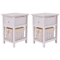 costway set of 2 mini night stand 2 layer 1 drawer bedside end table organizer wood wbasket