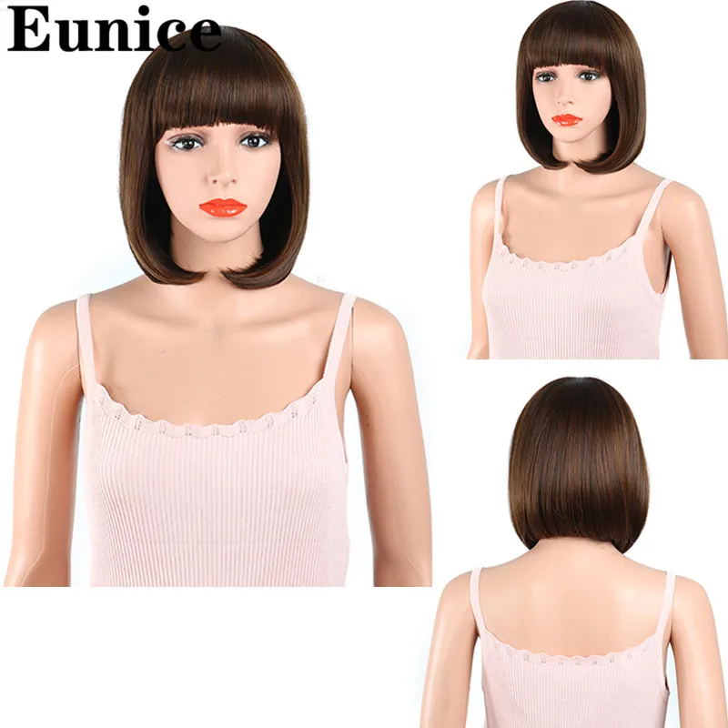 Прямые черные синтетические парики с челкой для черных женщин средней длины