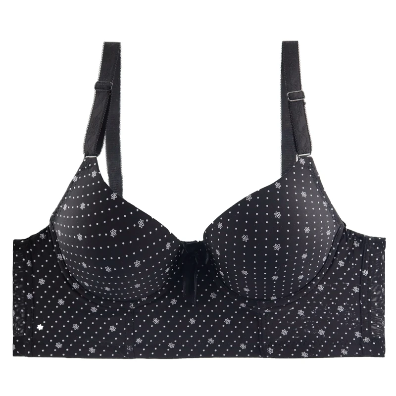 Beauwear корсет бюстгальтер B C чашка 6 крючков и глаз полный охват бюстгальтеры для женщин Мягкий пуш-ап Bh точка печати размера плюс 38 40 42 44 - Цвет: Black