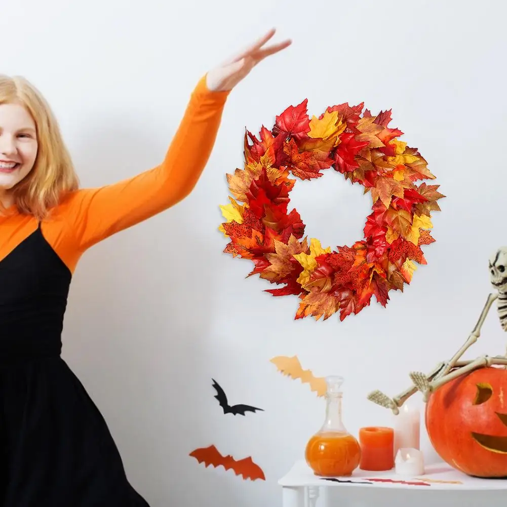 

Autumn Thanksgiving Maple Leaf Berry Pumpkin Wreath Artificial Autumn Chrysanthemum Wall Door Hanging Ornaments Decorations