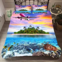 bed cover set bedding clothes 3d sunset and island pattern duvet cover soft colorful home textiles aricraft king queen size
