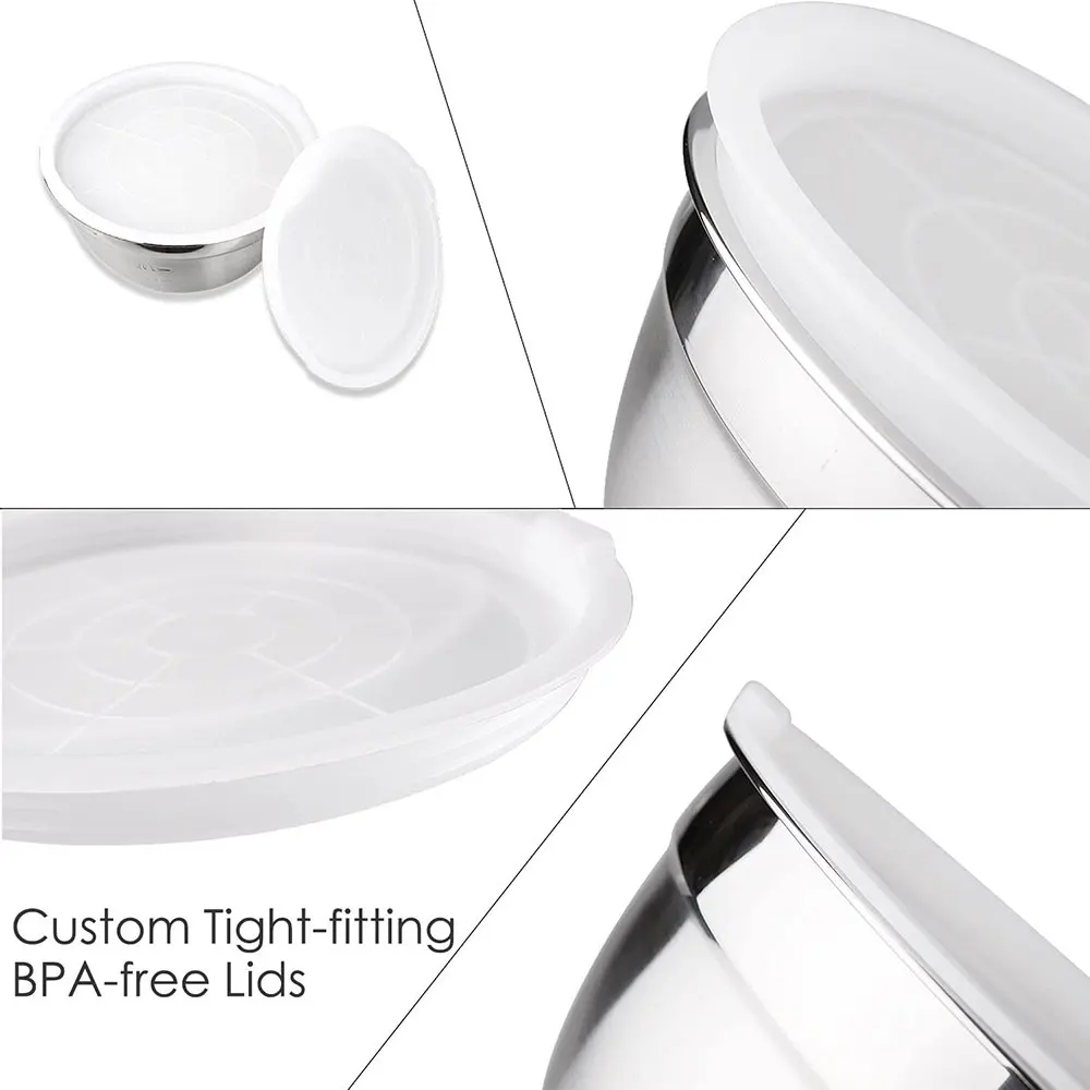 

5 Pcs Mixing Stainless Steel Food Storage Bowls Reusable Fresh-Keeping Boxes With 5 Lids Set Cover Kitchen Cookware Hot Sale