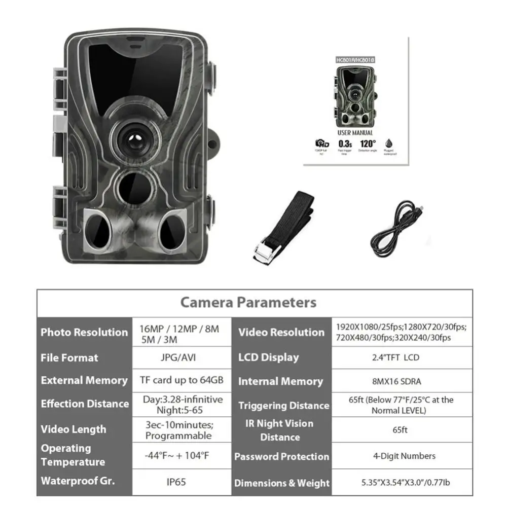 Охотничья камера 16 МП 1080P IP65 0 3 s с триггером и функцией ночного наблюдения