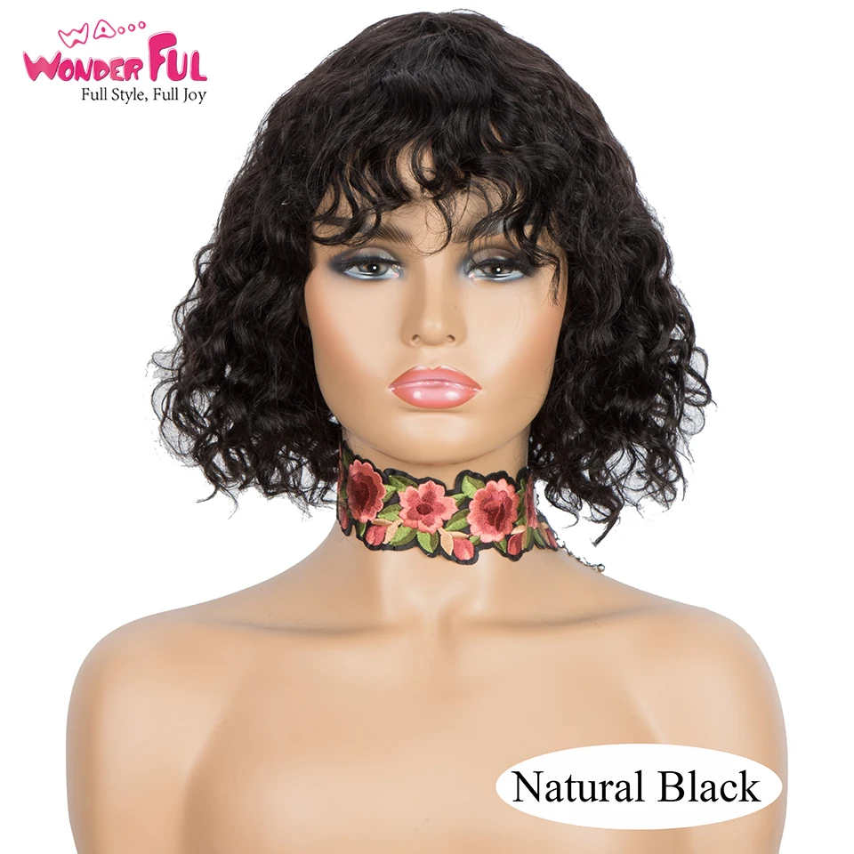 

Wonderful Kinky Curly Wigs Short Bob Human Hair Wig For Women Brazilian Remy Hair pelucas Black pelucas de mujer pelo humano