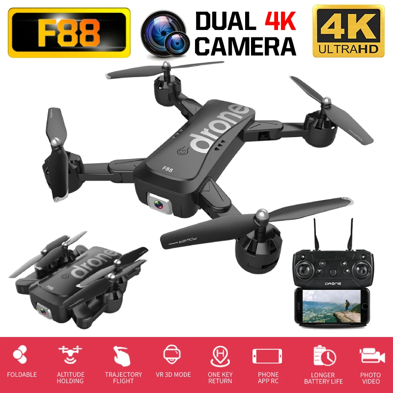 F88 Радиоуправляемый Дрон с 4K HD камерой оптическим потоком позиционирование GPS WIFI