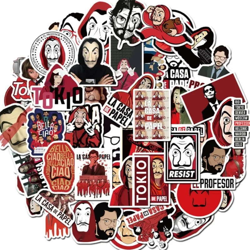 

50pcs DIY Decor Stickers For La Casa De Papel Spain TV Show Waterproof Phone Car Stickers Decoration Laptop Home Wall Stickers