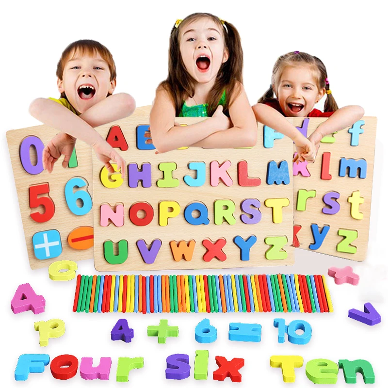 

Детские 3D деревянные пазлы, игрушки, алфавит, цифры, головоломка, Детские красочные буквы, цифровые геометрические Монтессори, обучающая иг...