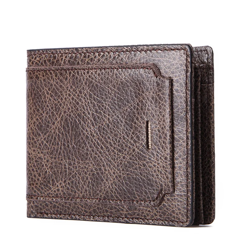 

Men Mini Wallet Vintage Genuine Leather Short Purse with Coin Pocket RFID Blocking Credit ID Banknote Holder
