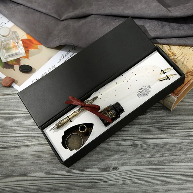 Antique Feather Quill Pen Stamps Set Dip Fountain Retro Calligraphy Supplies English Writing Collectibles | Канцтовары для офиса и