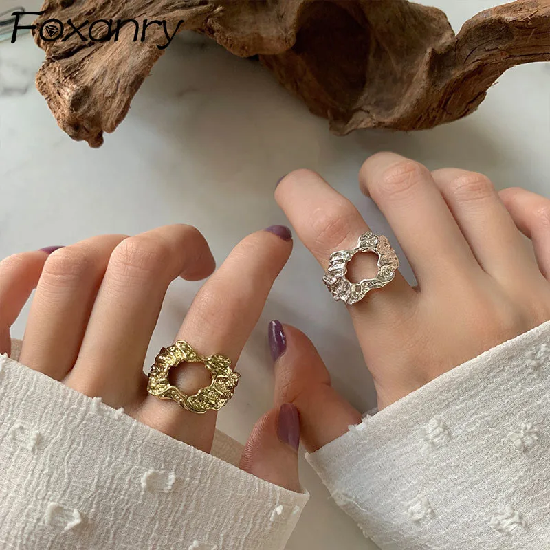 

Evimi 925 Standard Silver Rings For Women Fashion Vintage Creative Irregular Texture Hollow Geometric Party Jewelry Wholesale