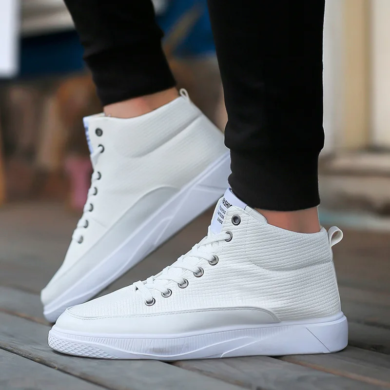 Высокие модные мужские повседневные туфли из искусственной кожи на шнуровке