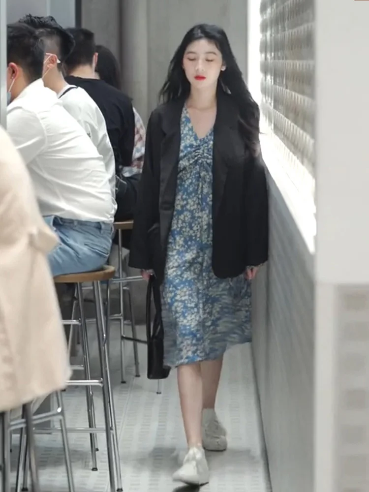 Французский Стиль Ретро Нежный с v образным вырезом платье цветочным рисунком