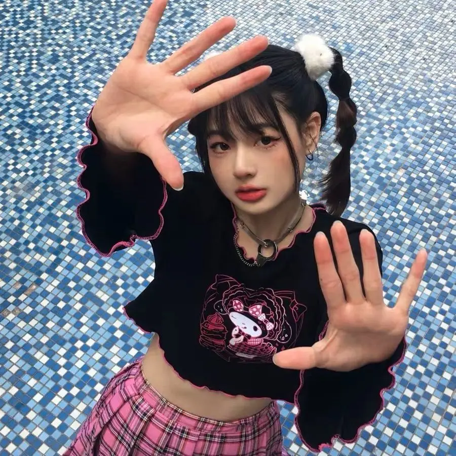 Милая летняя одежда kawaii Корейская рубашка с героями мультфильмов короткая