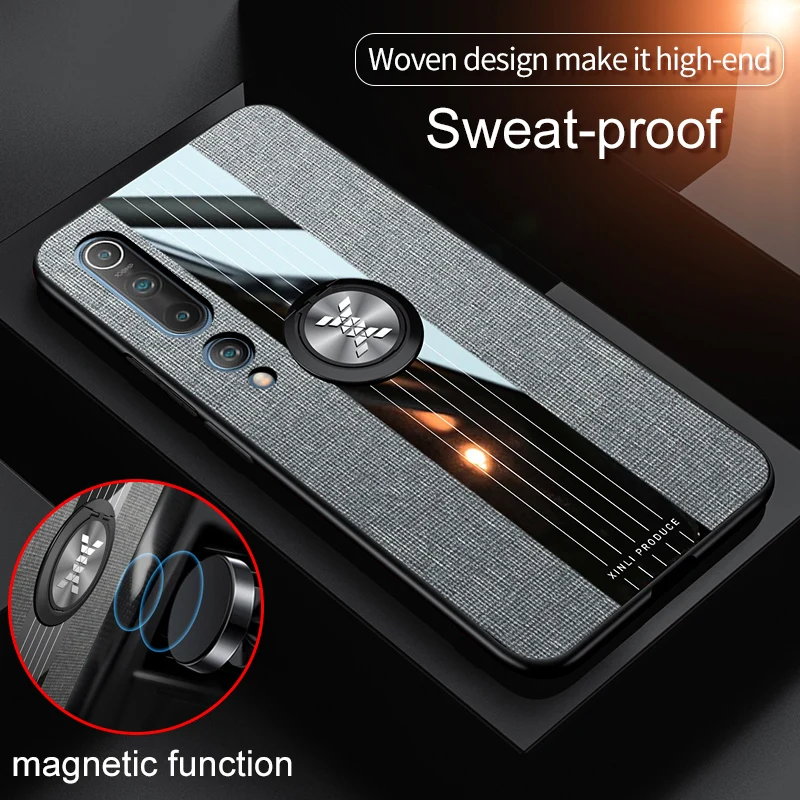 

Luxury Cloth Phone Case For Xiaomi Mi 10 Pro Case Mi10 Magnetic Car Holder Cover for Xiaomi 10 Lite Ring Holder Fabric Case