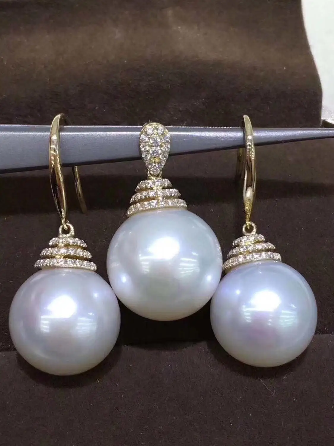 

18K Gold Drop Earrings Pendant Set Mountings Settings AU750 Jewelry Findings Mounts for Pearls Jade Coral Crystal Beads