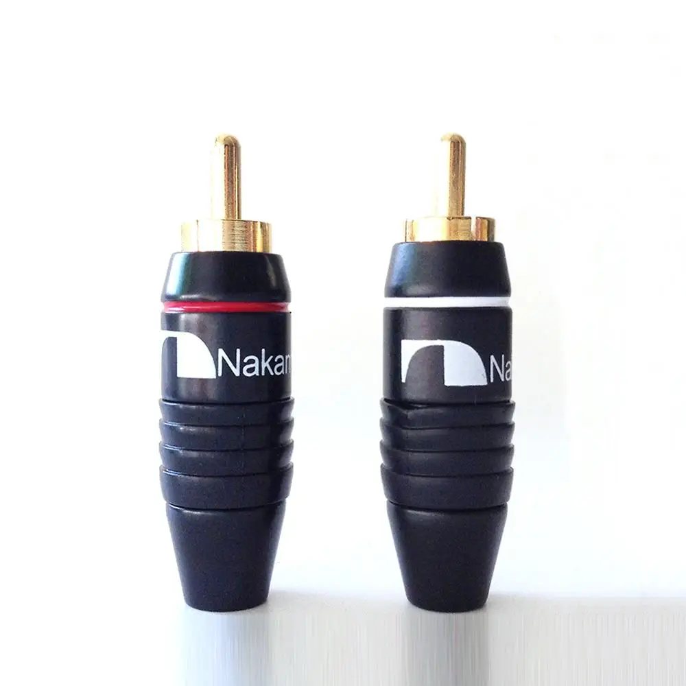 

Hifi Brass Nakamichi RCA Male Plug Jack Audio Cable Solder Gold plated Connector Black for 6mm Cable