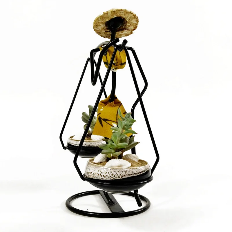Подставка для суккулентов керамический цветочный горшок железная фигурка