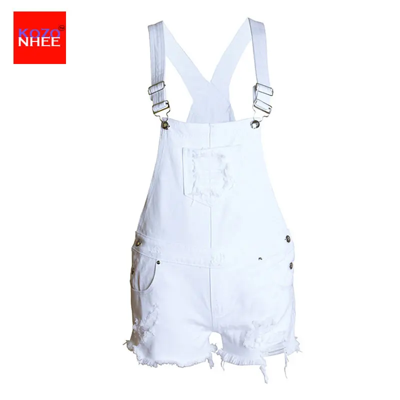 Летние белые джинсовые шорты с дырками и высокой талией женские свободные рваные