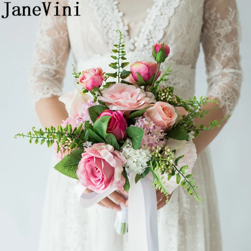 JaneVini искусственные розовые цветы Свадебные букеты 2019 Шелковый Свадебный букет