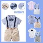Лето 2021, детская одежда для малышей, комбинезон с коротким рукавом и галстуком-бабочкой для британского джентльмена, пуловер, костюм, детская одежда для мальчиков
