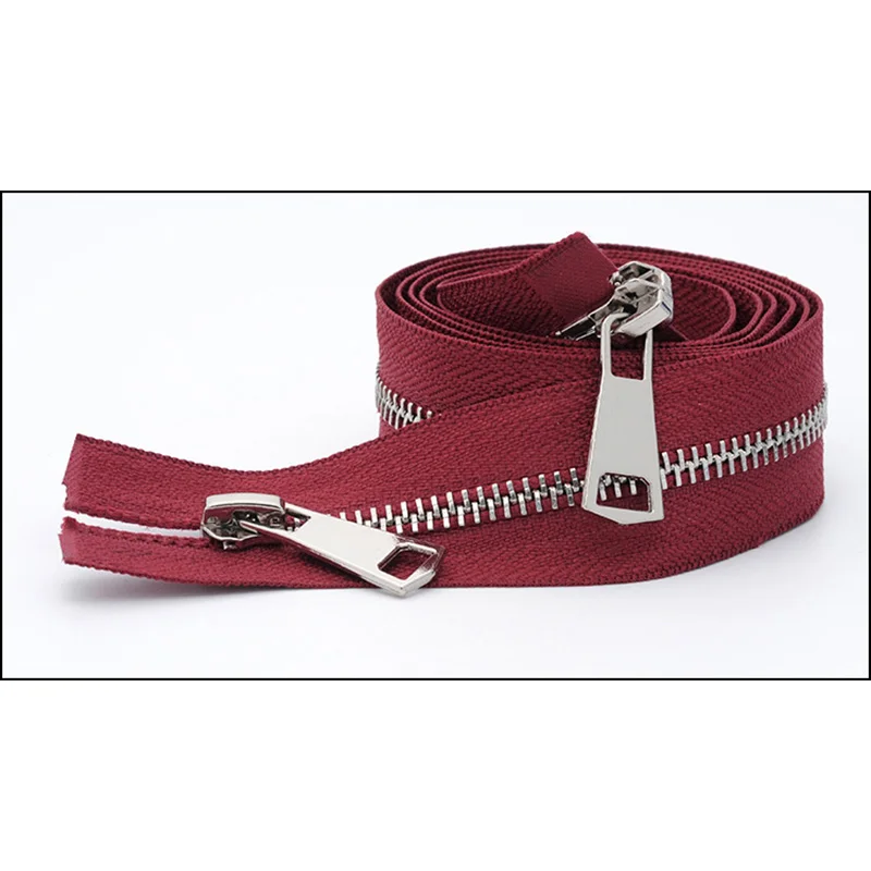 silver-wine red Meetee 120 см 5# Металлические молнии двойной слайдер открытый конец молнии DIY Швейные Инструменты пуховик пальто одежда портной ремонт аксессуары - Цвет: silver-wine red