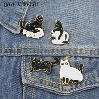 witch cat enamel pin trippy moon star space black and gold version kitty brooches witches badges women magic jewelry
