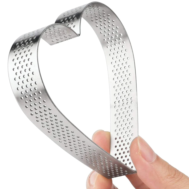 

6 Pack Heart Shape Tart Rings,Perforated Stainless Steel Cake Mold Rings, 0.78 Inch High, 3.6 Inch in Diameter