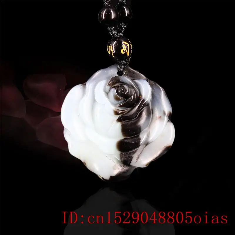 Кулон с нефритовой розой амулет подарки резное ожерелье Натуральная мужская