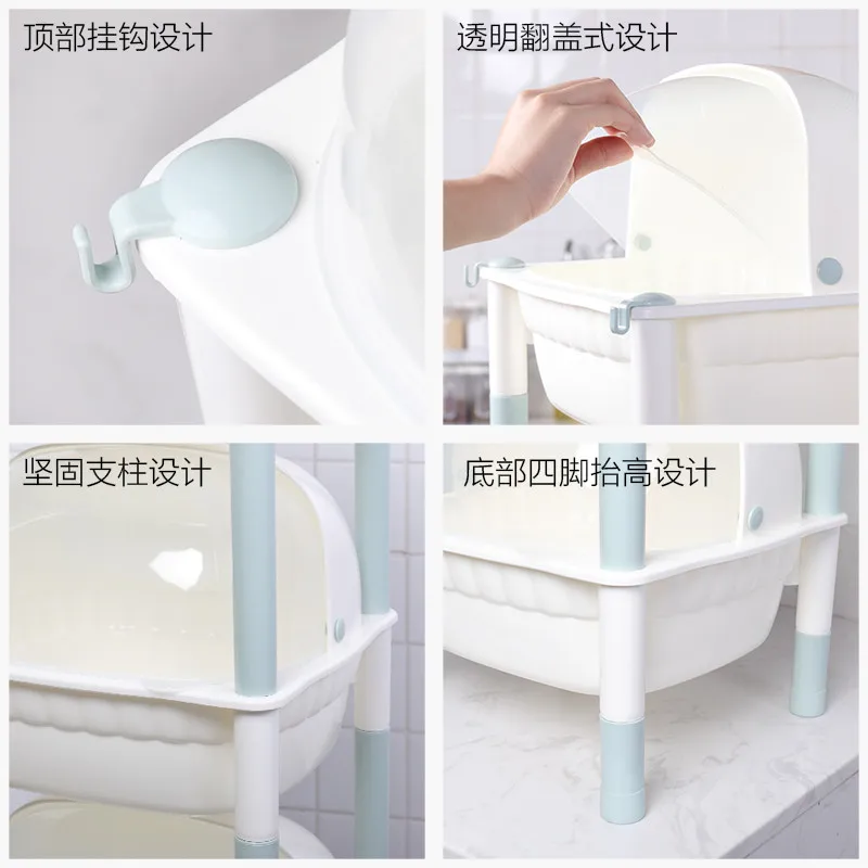 Многоуровневая полка для хранения кухни Пыленепроницаемая и крышка трехслойная