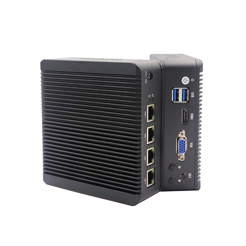 X86 Linux Fanless Mini PC 4 Intel LAN Celeron J3160 Quad Core Firewall Router pfSense OPNsense  4 Nic Network Server AES-NI